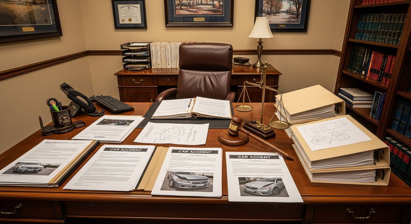Car accident attorney reviewing case documents
